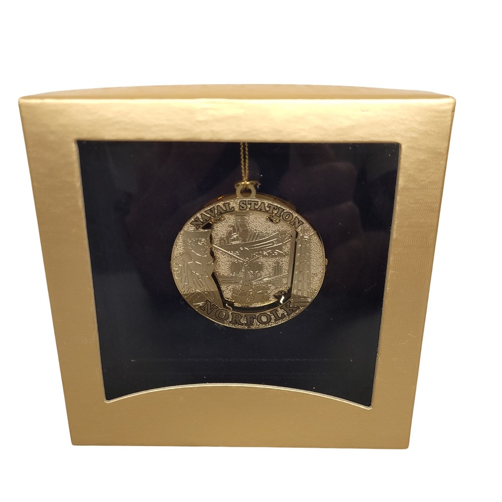 Beacon Design Naval Station Norfolk 24K Gold Brass Ornament Made USA New In Box